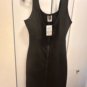 NWT Fitted black denim front zipper dress
